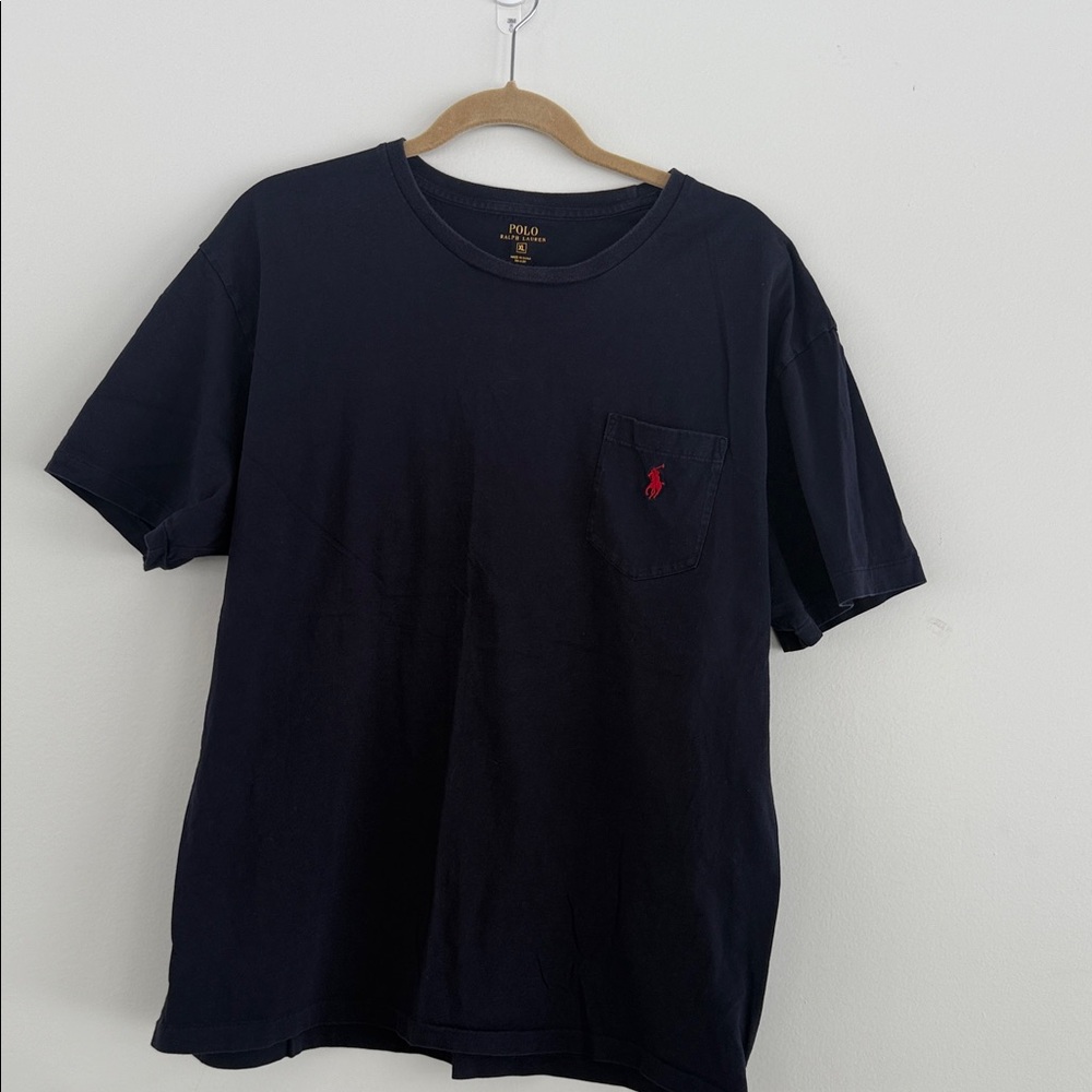 Polo Ralph Lauren Men's Navy Tee with Red Logo, Size XL